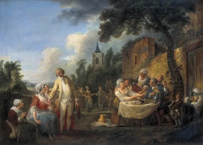 WATTEAU de LILLE, Louis-Joseph Watteau, called (1731-1798). The village festival. 18th c. Rococo. Oil on canvas. BELGIUM. WALLONIA. HAINAUT. Tournai. Fine Arts Museum.