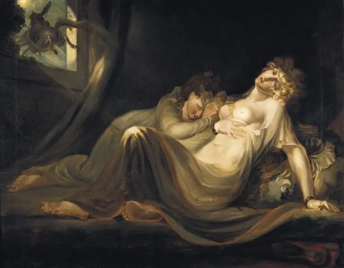 FUSELI, Johann Heinrich (1741-1825). An Incubus Leaving Two Sleeping Girls. Romanticism. Oil on canvas. SWITZERLAND. Zurich. Kunsthaus Zurich (Zurich Museum of Art).