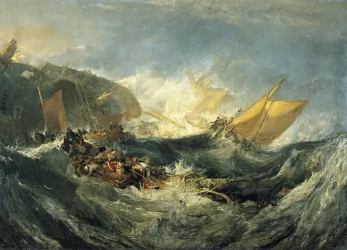 TURNER, Joseph Mallord William (1775-1851). The shipwreck of the Minotaur. ca. 1810. Romanticism. Oil on canvas. PORTUGAL. Lisbon. Museu Calouste Gulbenkian (Lisbon Calouste Gulbenkian Museum).