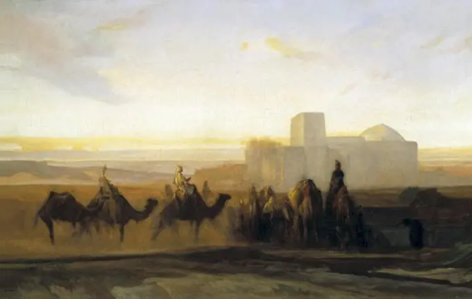 DECAMPS, Alexandre Gabriel (1803-1860). The Caravan. ca. 1854. Romanticism. Orientalism. Oil on canvas. FRANCE. ëLE-DE-FRANCE. Paris. Louvre Museum.