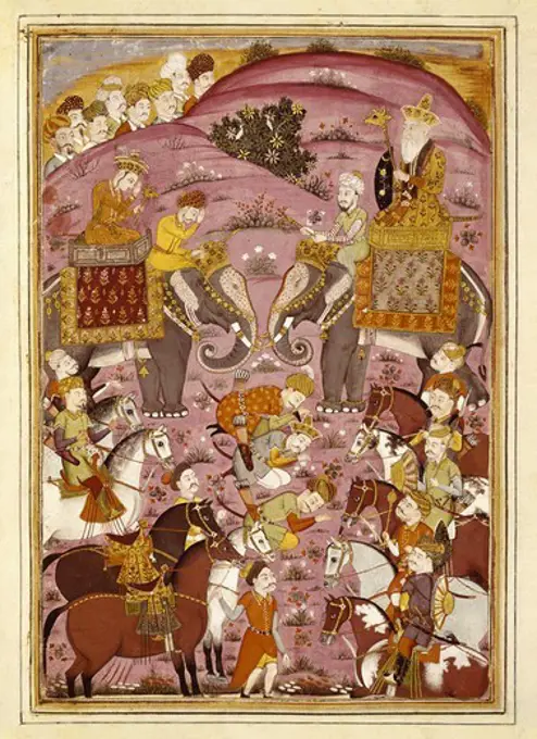 Shahnameh. The Book of Kings. 16th c. First Meeting of Rostam and his Grandfather, Sam. Gouache on paper. F05v. Persian art. Safavid period. Miniature Painting. FRANCE. PICARDY. OISE. Chantilly. MusŽe CondŽ (CondŽ Museum).