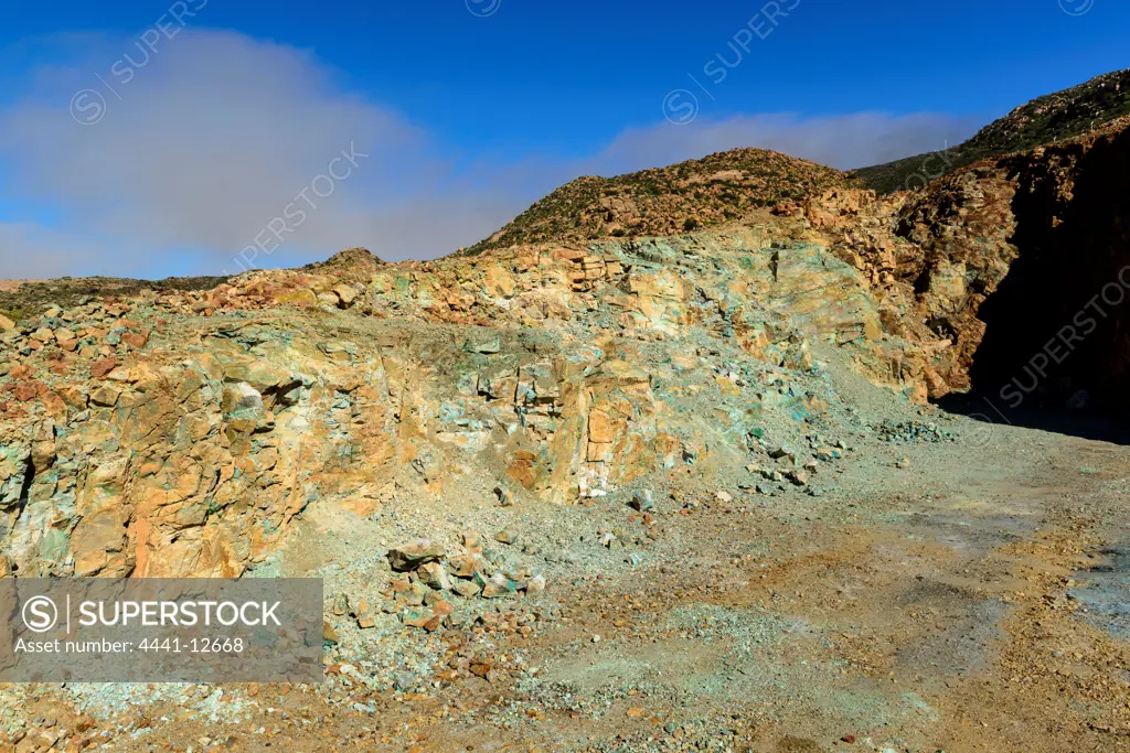 The Blue Mine disused copper mine. Springbok. Northern Cape. South Africa. It was the original copper mine and the first commercial mine of any type in South Africa.