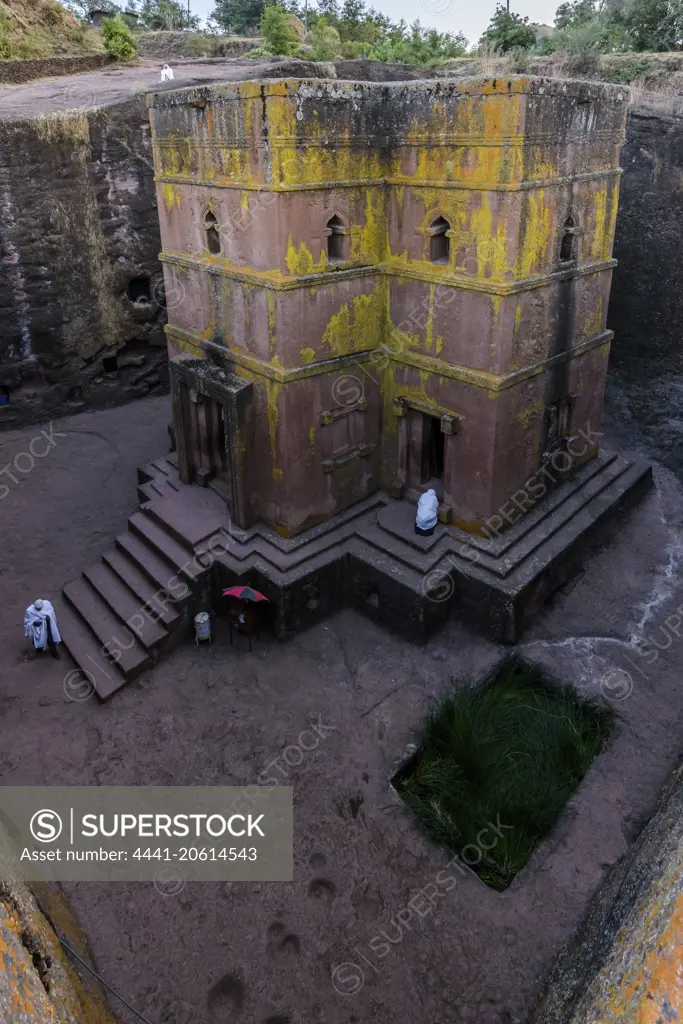 Church of St. George (Amharic: Bete Giyorgis or Biet Giyorgis). It is among the best known and last built of the eleven Rock-Hewn Churches in the Lalibela area, and has been referred to as the "Eighth Wonder of the World". Lalibela. Ethiopia.