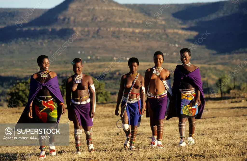 Zulu girls walking. Msinga. KwaZulu-Natal. South Africa.