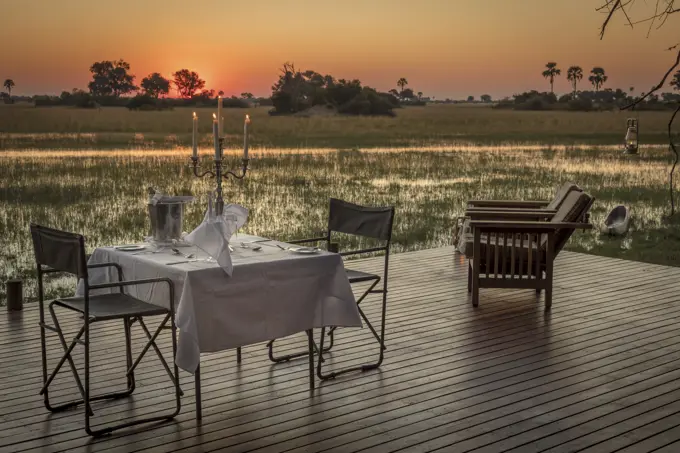 Tented accommodation at Macatoo Camp. African Horseback Safaris. Okavango Delta. Botswana