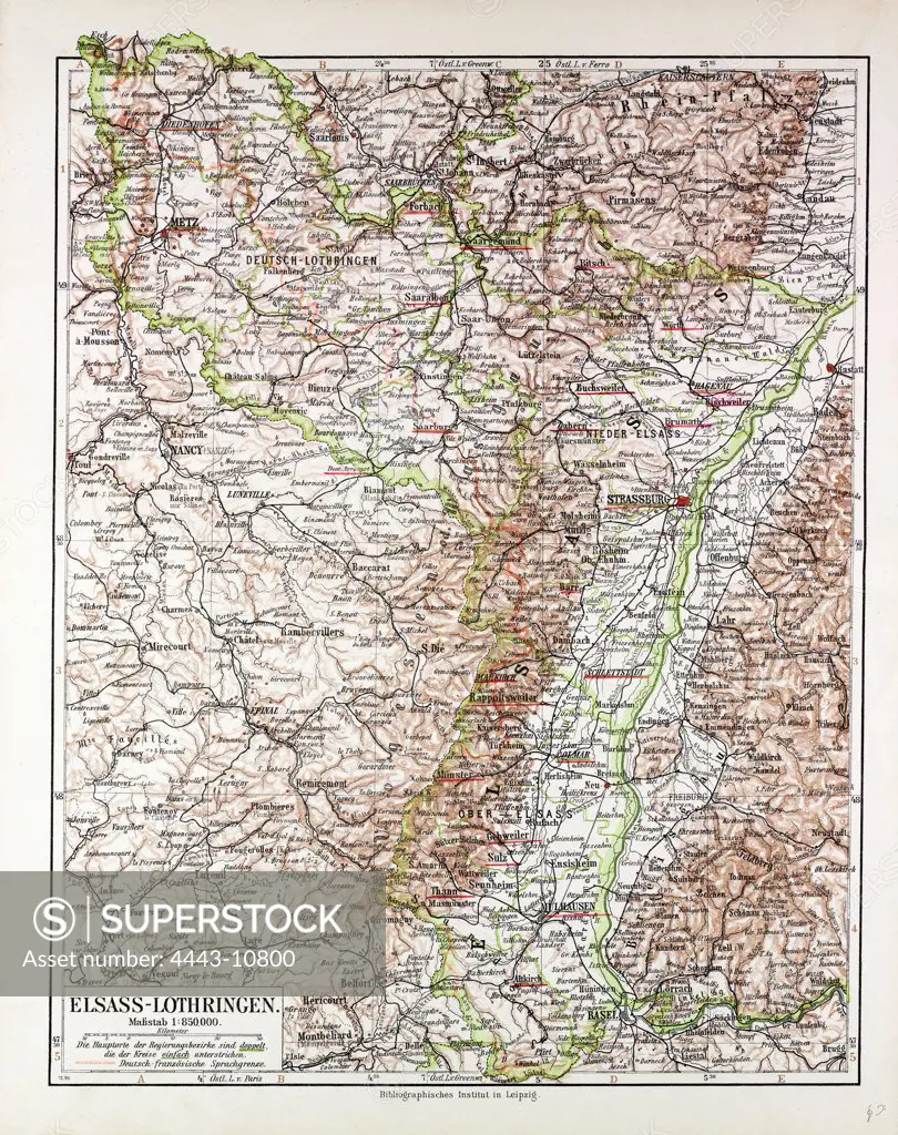 MAP OF ELSASS-LOTHRINGEN, 1899