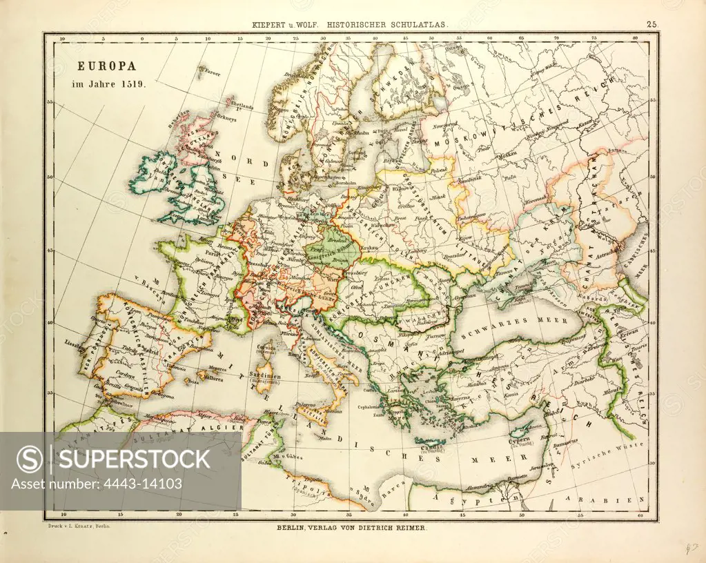 MAP OF EUROPE IN 1519