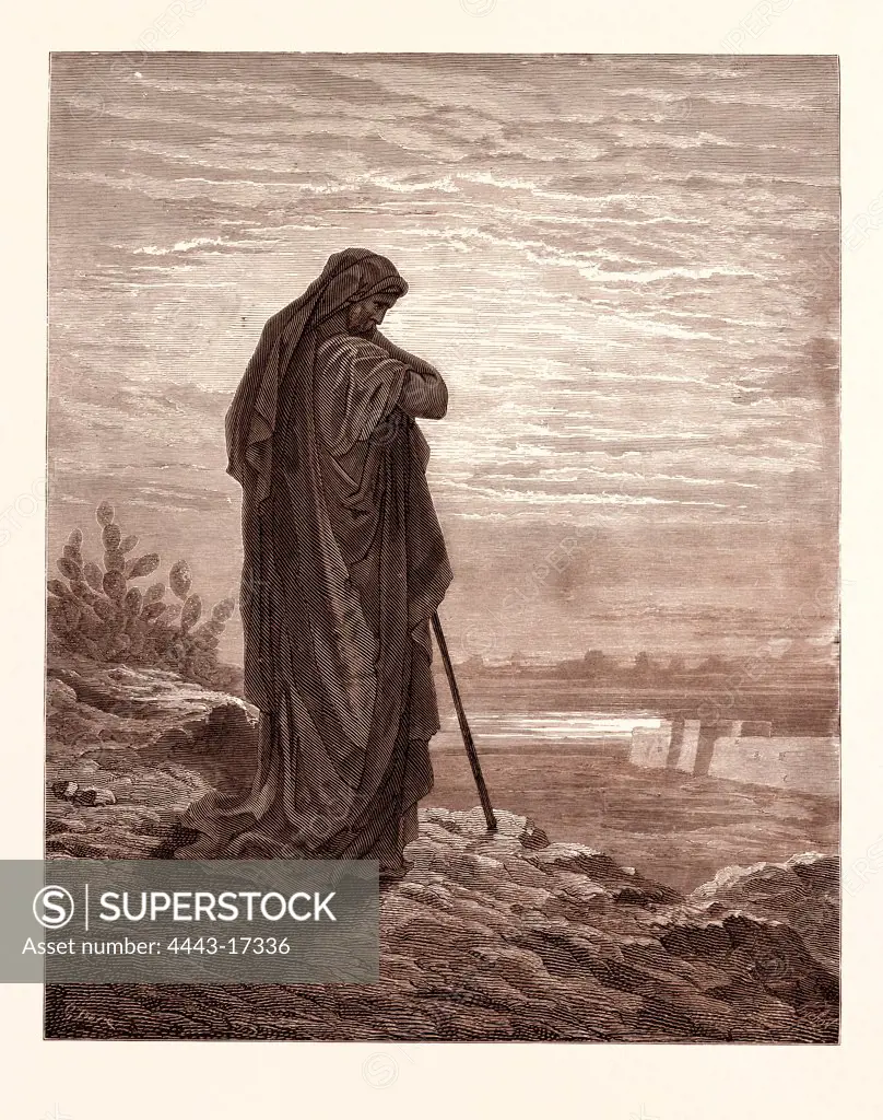 AMOS THE PROPHET, BY GUSTAVE DOR. Dore, 1832 - 1883, French. Engraving for the Bible. 1870, Art, Artist, holy book, religion, religious, christianity, christian, romanticism, colour, color engraving.