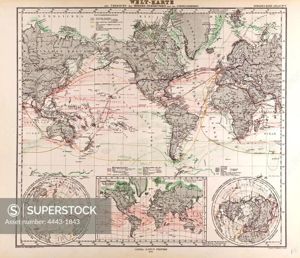 World Map Gotha, Justus Perthes, 1872, Atlas