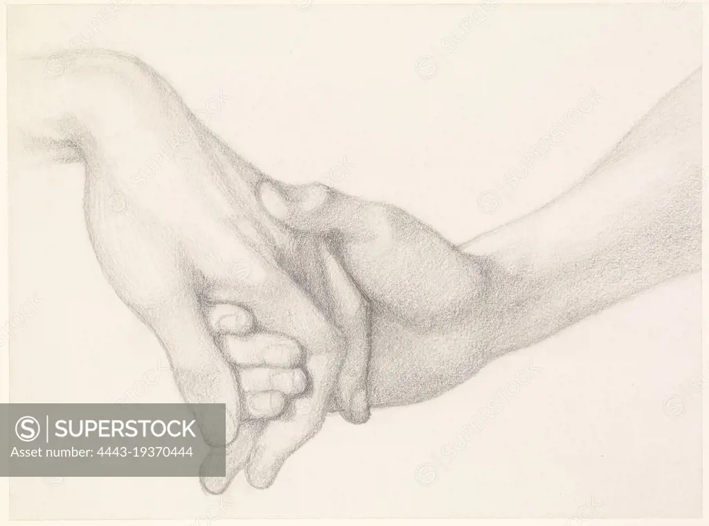 Dante's Dream at the Time of the Death of Beatrice, Study of Dante holding the Hand of Love Dante Gabriel Rossetti, Drawing, Pencil, Pre-Raphaelite, Hand