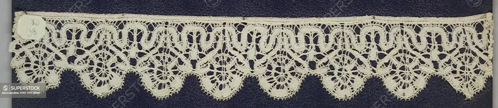 Border, Technique: bobbin lace, Bobbin lace edge, floral tab edge; mid-18th century Flemish, mid-18th century, lace, Border