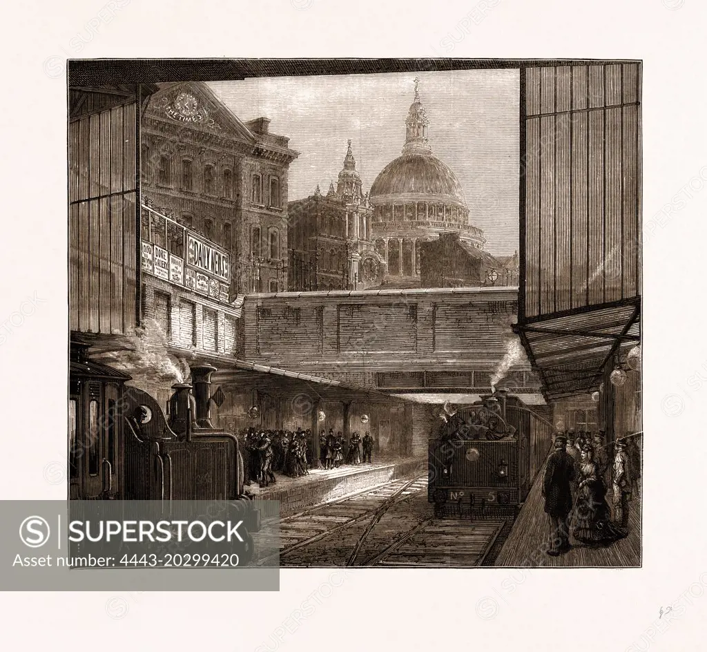 A PEEP AT ST. PAUL'S AND "THE TIMES" OFFICE FROM UNDERGROUND, LONDON, UK, 1875