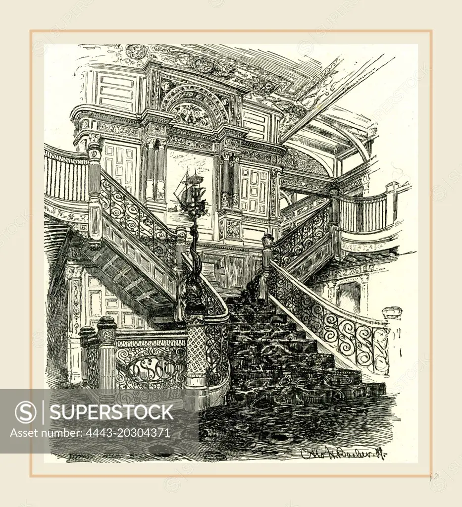 A Staircase of the Steamer Puritan, 1891, USA