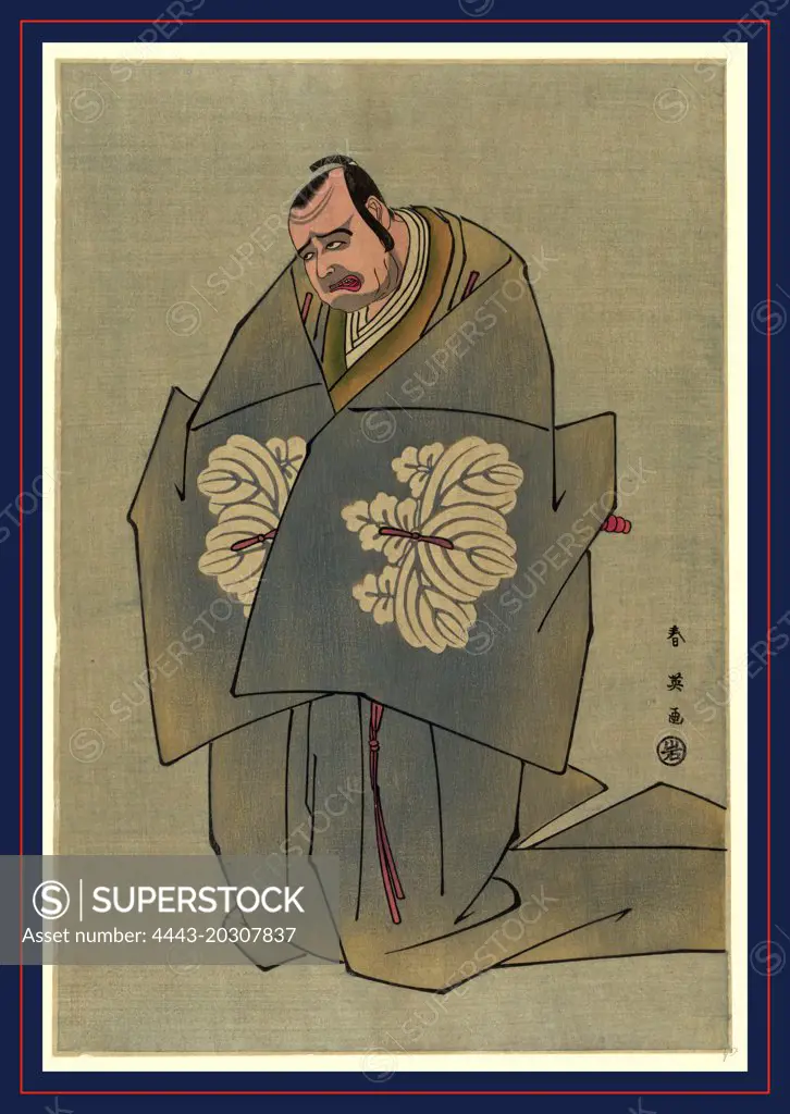 Kataoka nizaemon, Katsukawa, Shun&#x02bc;ei, 1762-1819, artist, 1793, printed later, 1 print : woodcut, color., Print shows actor Kataoka Nizaemon, full-length portrait, facing left, wearing ceremonial costume.