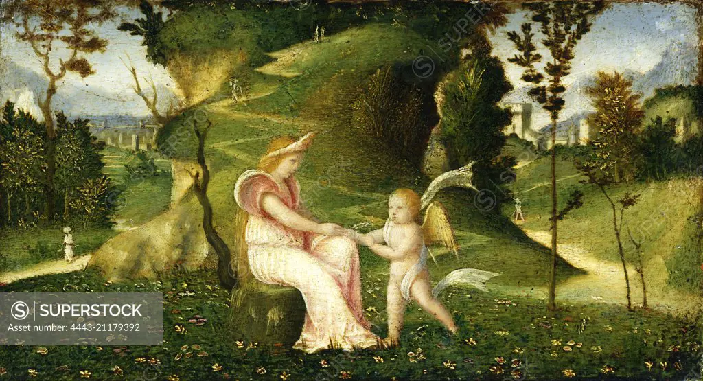 Circle of Giorgione, Venus and Cupid in a Landscape, c. 1505-1515, oil on panel