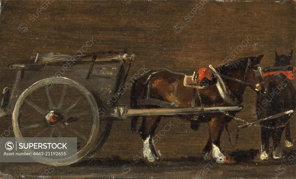 Horse and Cart A Farm Cart with Two Horses in Harness: a study for the cart in 'Stour Valley and Dedham Village, 1814' Farm cart with horses in harness A cart and Horses, John Constable, 1776-1837, British