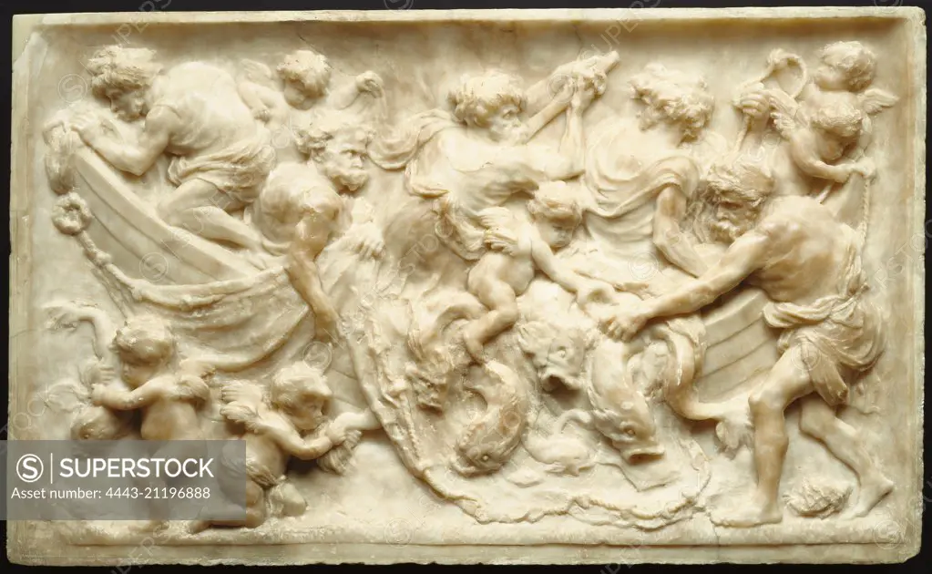 Marine Scene; Gerard van Opstal, Flemish, about 1605 - 1668; Belgium, Flanders, Europe; about 1640; Alabaster; Object: H:  61.9 x W:  101.8 x D:  7.3 cm (H:  24 3/8 x W:  40 1/16 x D:  2 7/8 in.)