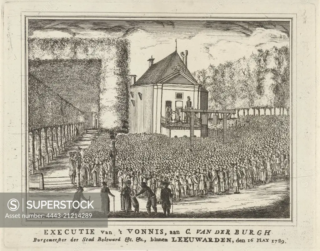 Execution of Cornelis van der Burg, Mayor of Bolsward, Leeuwarden on 16 May 1789, for the scaffold, a large mass of spectators, The Netherlands, print maker: Rienk Jelgerhuis, Dating 1789 - 1791