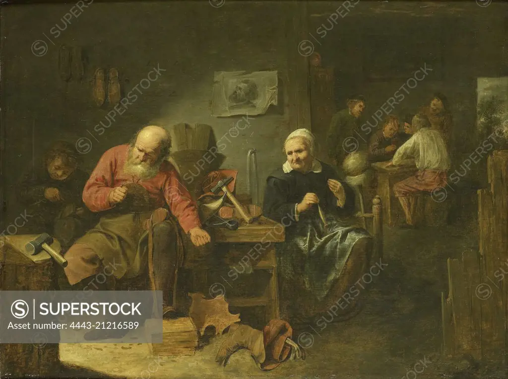 A Shoemaker's Workshop, David Rijckaert (III), 1640 - 1660