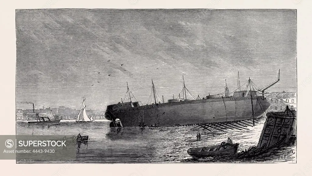 THE ATTEMPT TO LAUNCH THE IRONCLAD  INDEPENDENCIA BUILT FOR THE BRAZILIAN GOVERNMENT, AUGUST 15, 1874, 1874 engraving