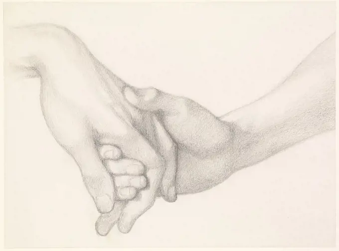 Dante's Dream at the Time of the Death of Beatrice, Study of Dante holding the Hand of Love Dante Gabriel Rossetti, Drawing, Pencil, Pre-Raphaelite, Hand