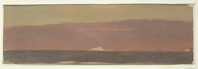 Seascape with Iceberg, Frederic Edwin Church, American, 1826-1900, Brush and oil paint on paper, An iceberg is shown in the central background against the evening sky., Newfoundland and Labrador, Canada, 1859, seascapes, Drawing, Drawing