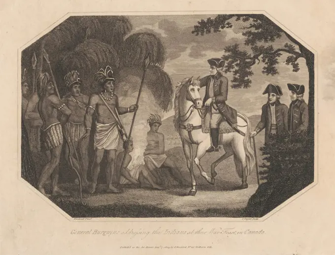 General Burgoyne Addressing the Indians at their War Feast in Canada, Print made by John Taylor, 1739-1838, British, 1804, Line engraving on medium, slightly textured, cream wove paper