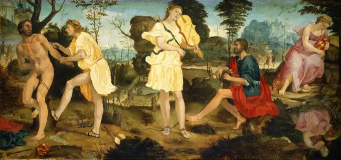 Michelangelo Anselmi, Apollo and Marsyas, Italian, 1491-1492-1554-1556, c. 1540, oil on panel