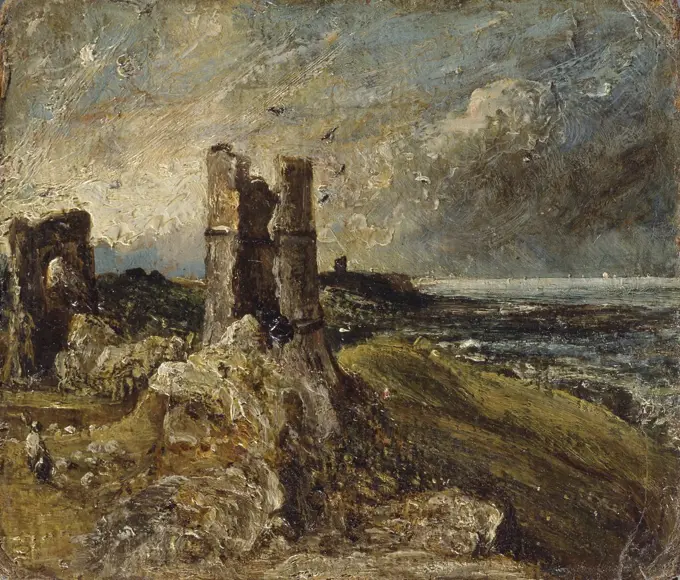 Hadleigh Castle Sketch of Hadleigh Castle Verso: Study of Five Horned Cattle, John Constable, 1776-1837, British