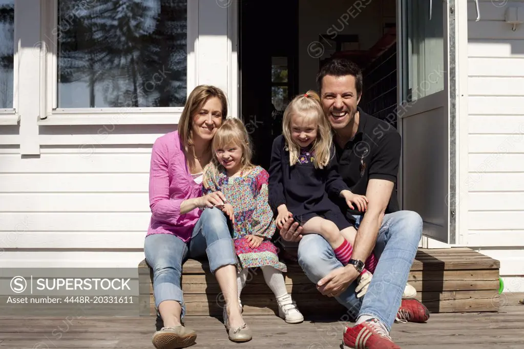 Family on staircase