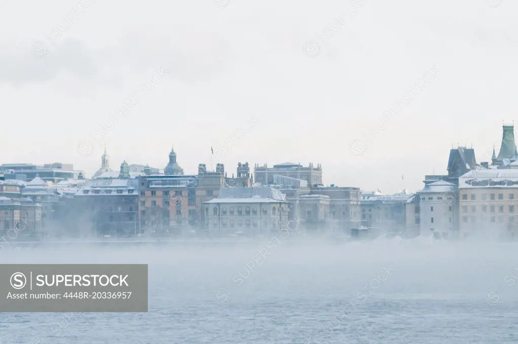 City view in mist