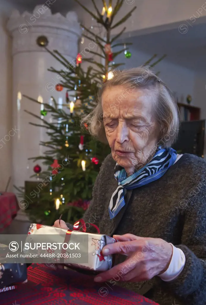 Old woman with christmas gift