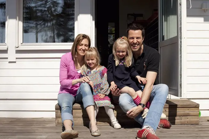 Family on staircase