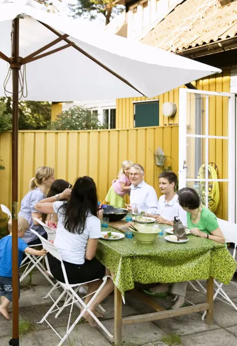 Family dinner outside