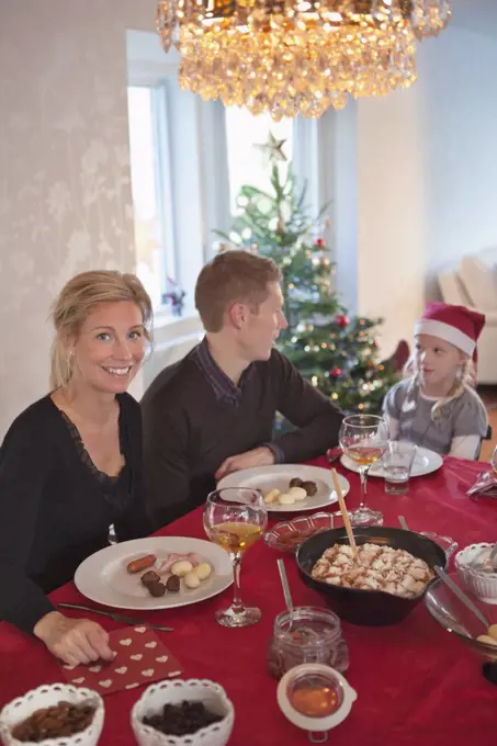 Family eating christmas lunch