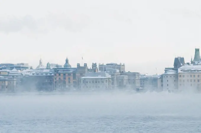 City view in mist