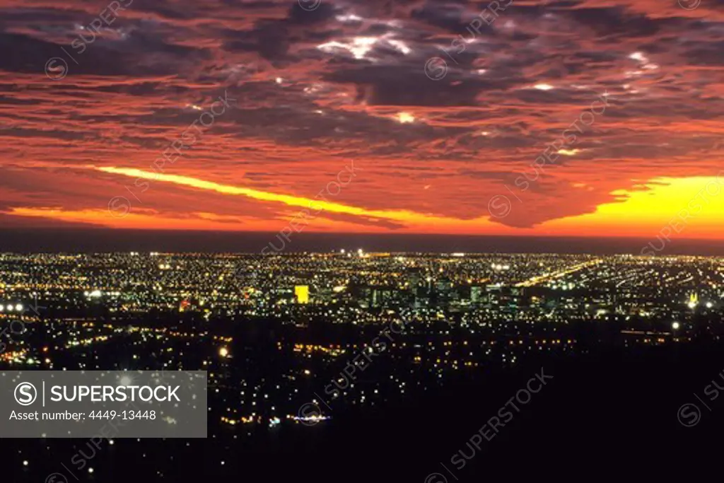 Adelaide City Lights at Sunset, Adelaide, South Australia, Australia