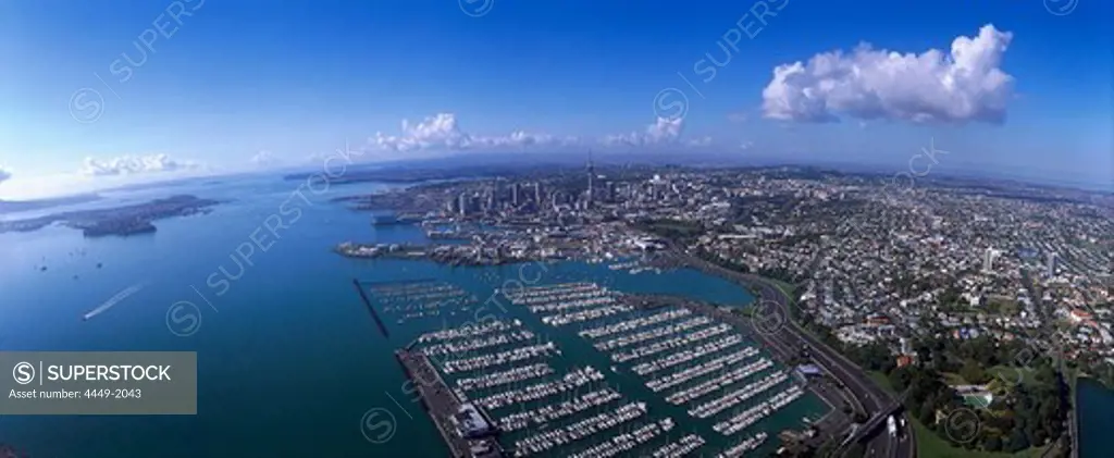 Aerial Photo of Westhaven Marina & City Skyline, Auckland, North Island, New Zealand