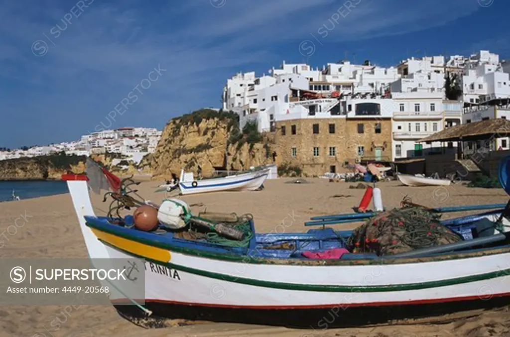 Beach with fishing boats, Albufeira, Algarve, Portugal