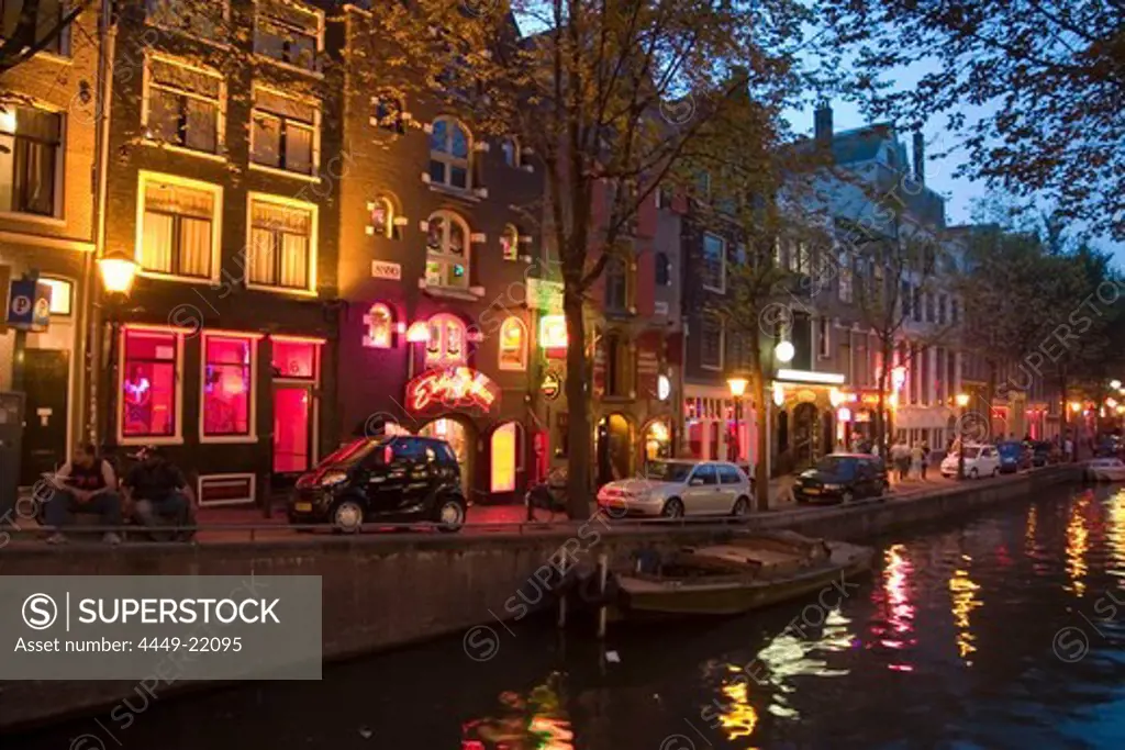 Amsterdam, Gracht at twilight, red light district