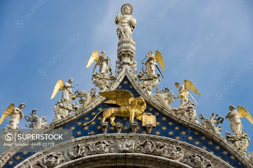 Ornamental detail of St Mark's Basilica Cathedral on Piazza San Marco, Venice, Veneto, Italy