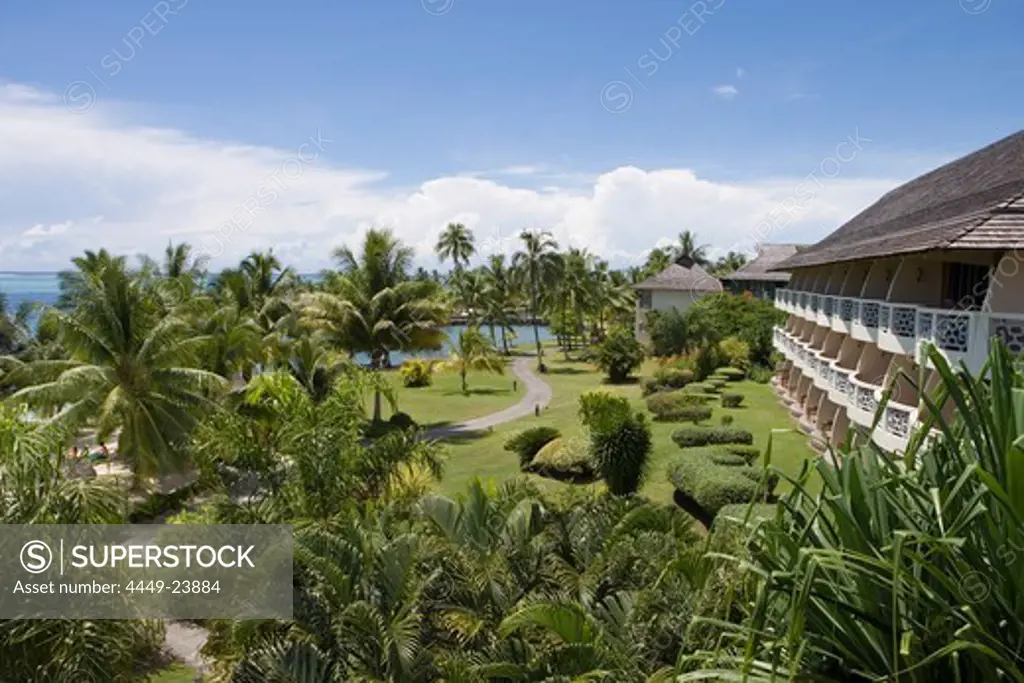 Tropical garden of InterContinental Tahiti Resort Hotel, Tahiti, Society Islands, French Polynesia