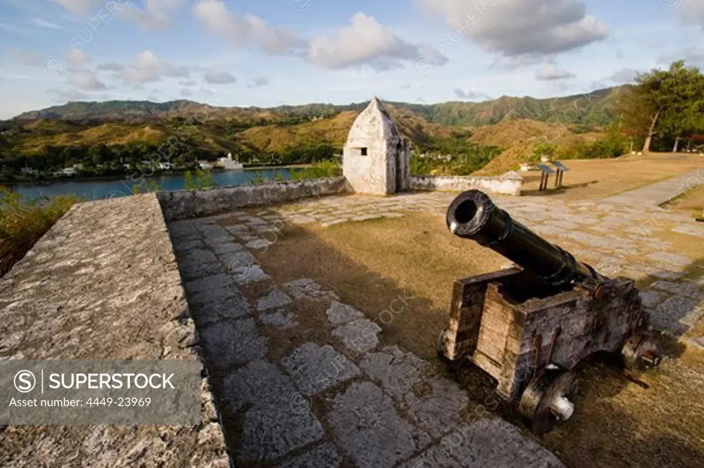 Cannon on the military walls at Fortress Nuestra Senora de la Soledad, Umatac, Guam, Micronesia, Oceania