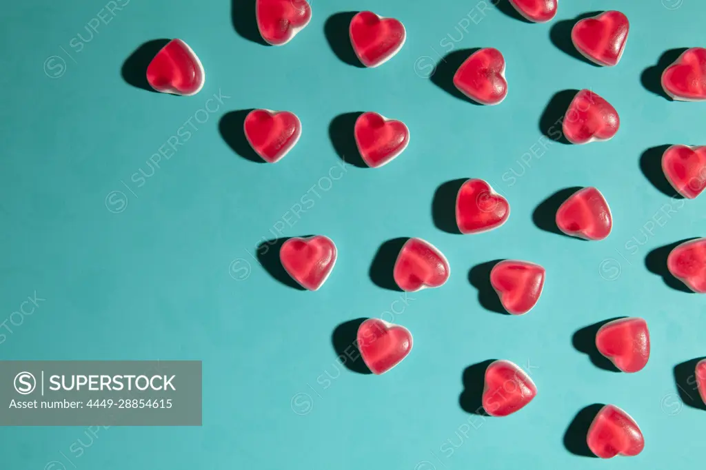 Heart sweets on turquoise background