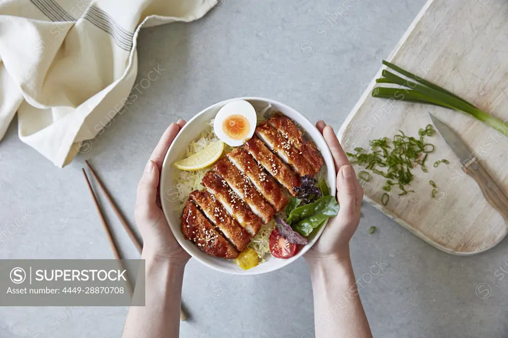 Chicken with boiled egg on rice (Japan)