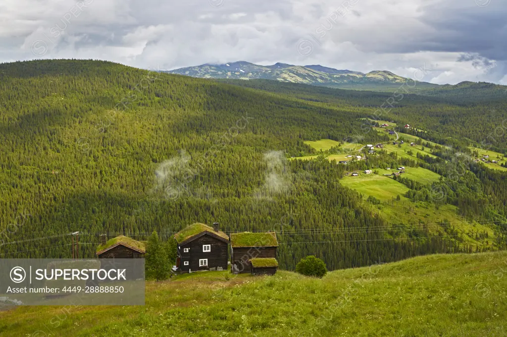 Traditional homestead in Myreng above Espedalen, Oppland, Norway, Europe