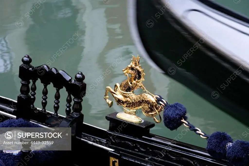 Close up of a gondola at the Ponte de la Cortesia, Campo Manin, Venice, Italy, Europe