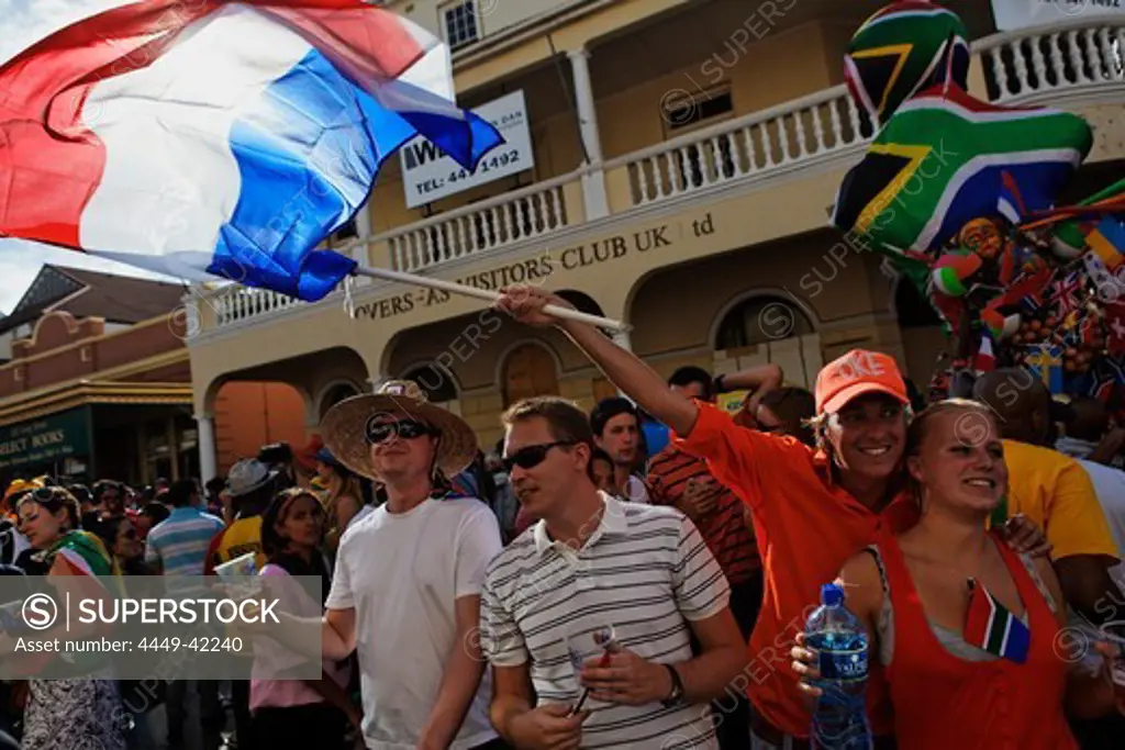 Football world cup final draw, 04.12.2009, fans celebrate the drawing of the first round, Long street, Capetown, Western Cape, South Africa, Africa