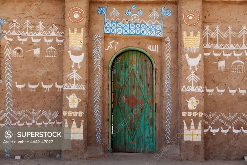 Facade of an old nubian house in the Nubian Museum, Aswan, Egypt, Africa