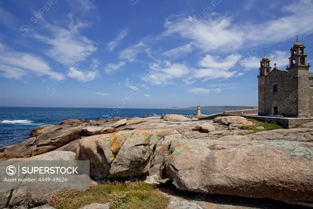 Pilgrimage church from the 17th century, Nuestra Senora de la Barca, Muxia, Mugia, Way of St. James, Camino de Santiago, pilgrims way, province of La Coruna, Galicia, Northern Spain, Spain, Europe